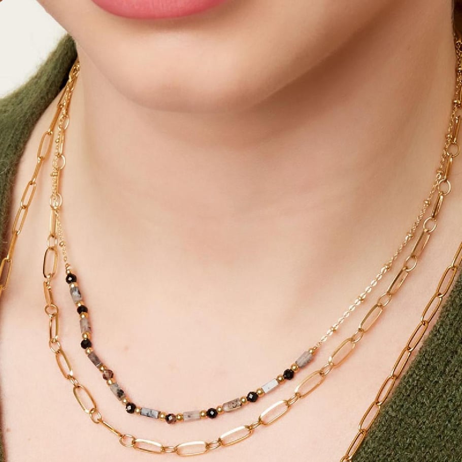 Double chained necklace with agate beads Picture4